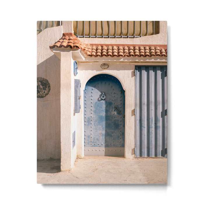 Blue door of Tamraght | Morocco coastal travel photography Metal Print Gallery Image 1
