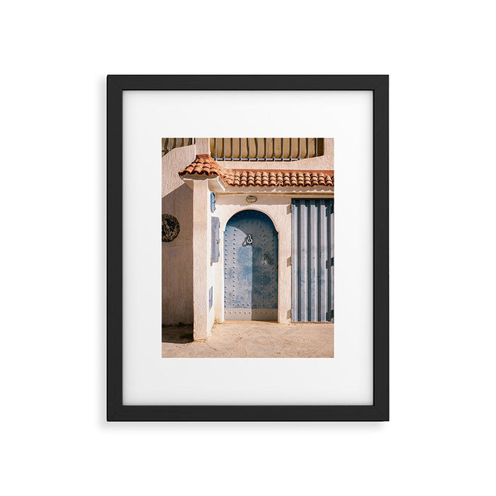 Blue door of Tamraght | Morocco coastal travel photography Framed Art Print Gallery Image 1