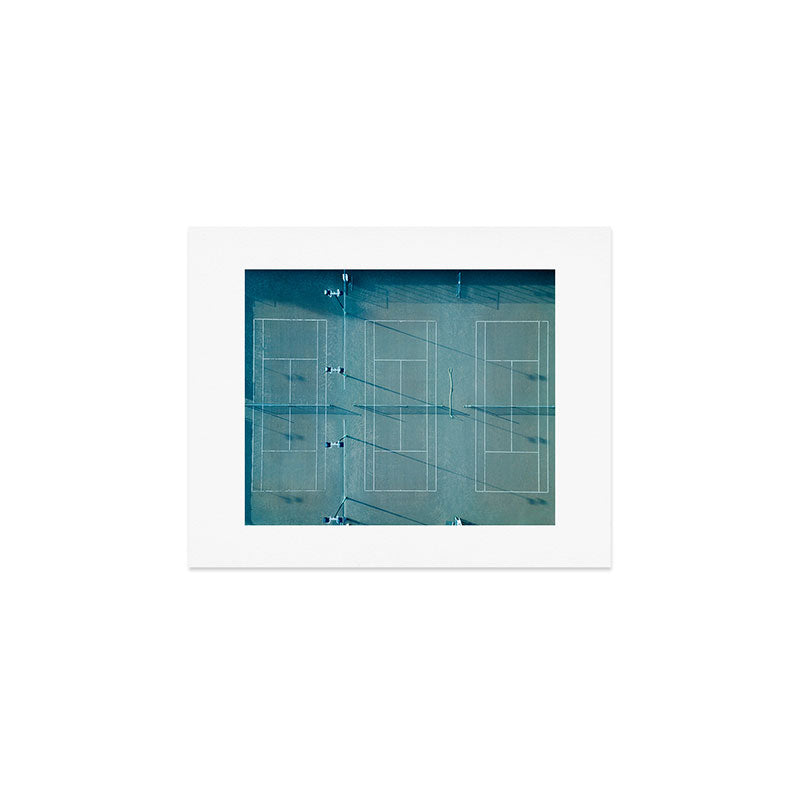 Blue tennis court at sunrise | Colorful drone aerial photography art | sports field print Art Print Gallery Image 1