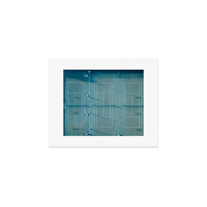 Blue tennis court at sunrise | Colorful drone aerial photography art | sports field print Art Print Gallery Image 1