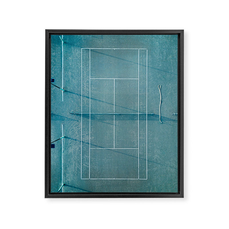 Blue tennis court at sunrise | Colorful drone aerial photography art | sports field print Framed Canvas Print Gallery Image 6