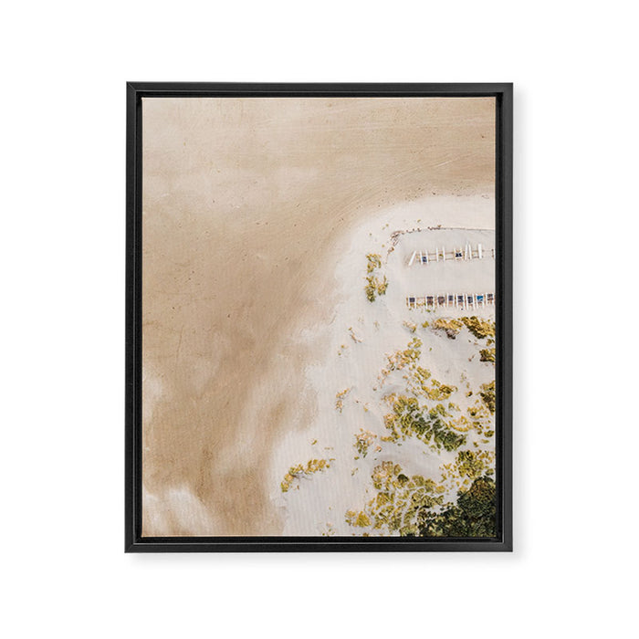 Coastal Drone photography print of the beach and some boats | Wanderlust aerial photography art Framed Canvas Print Gallery Image 1