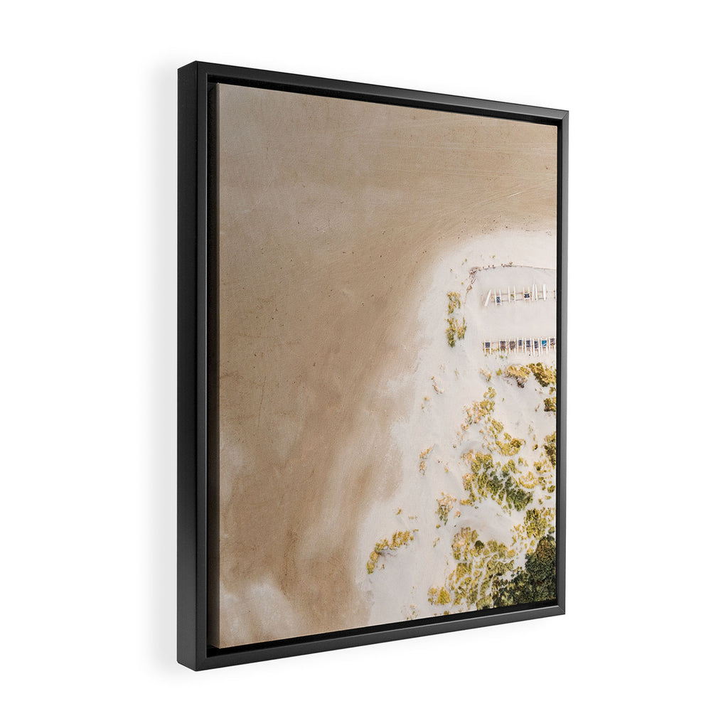 Coastal Drone photography print of the beach and some boats | Wanderlust aerial photography art Framed Canvas Print Gallery Image 2