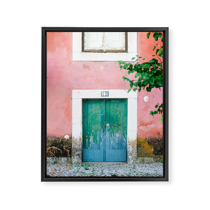Colorful door in Lisbon Portugal | Fine art travel photography print Framed Canvas Print Gallery Image 1