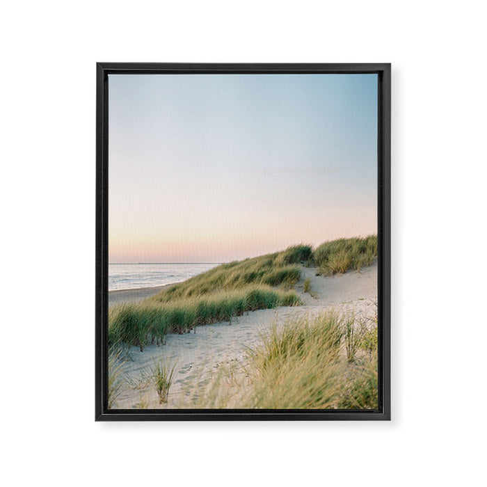 Dunes of Holland | Sunset travel photography | Pastel fine art beach print Framed Canvas Print Gallery Image 1