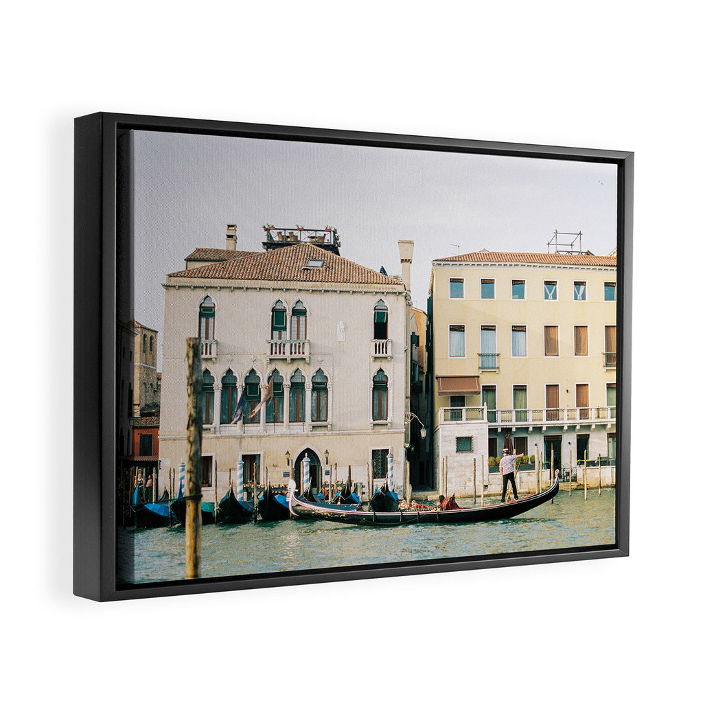 Gondola in the canals of Venice, Italy | Pastel colorful travel photography in Europe Framed Canvas Print Gallery Image 2