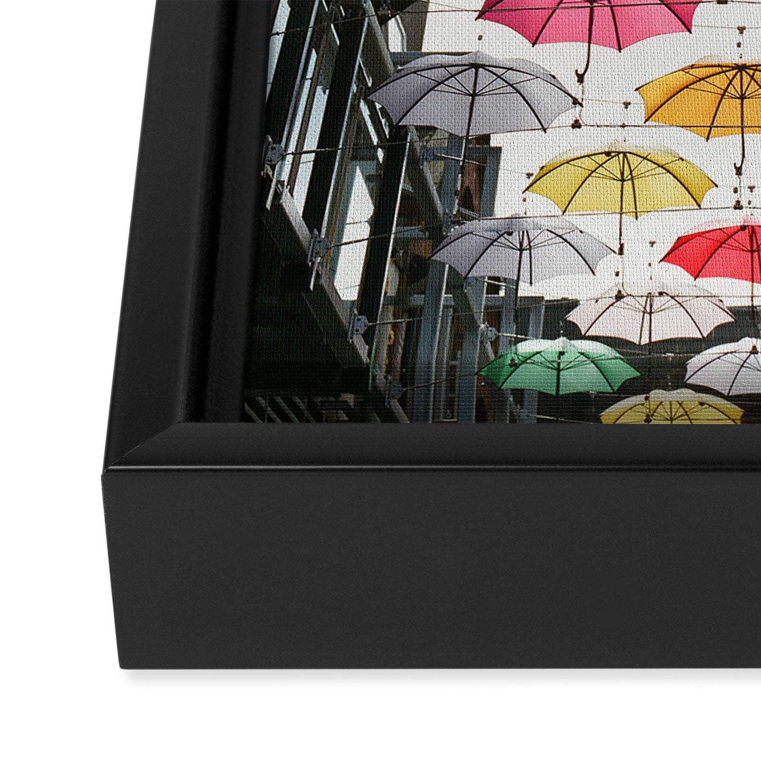 Ireland Dublin | Colorful street photography | Umbrella's Framed Canvas Print Gallery Image 3