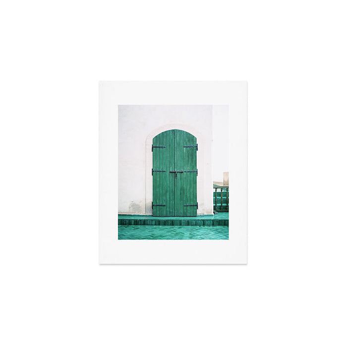 Le Jardin Secret | Turquoise wooden door in Marrakech | Colorful travel photograph wanderlust Art Print Gallery Image 1