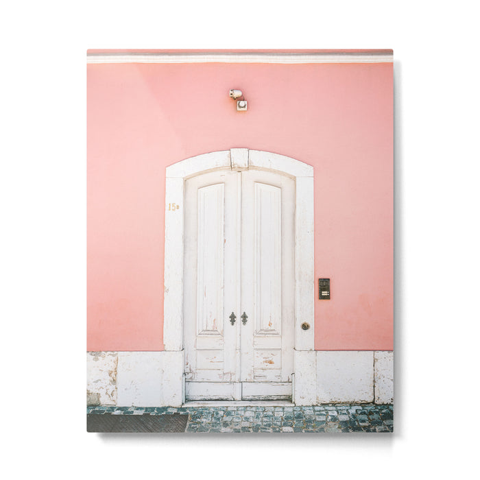 Lisbon Door | Pink on white fine art travel photography print | Portugal Europe Metal Print Gallery Image 1