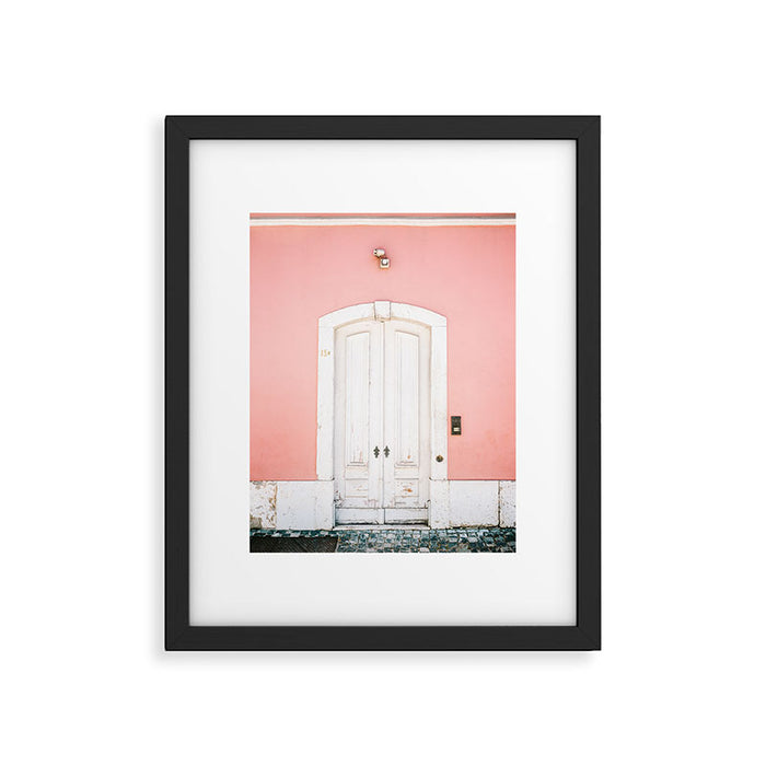 Lisbon Door | Pink on white fine art travel photography print | Portugal Europe Framed Art Print Gallery Image 1