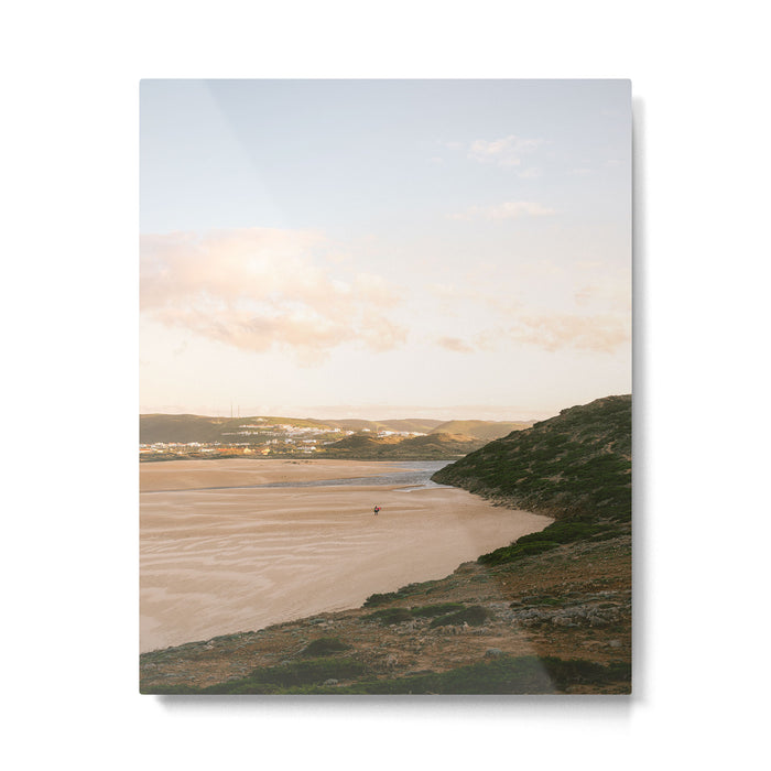 Lone surfer in Portugal | Algarve travel photography art Metal Print Gallery Image 1