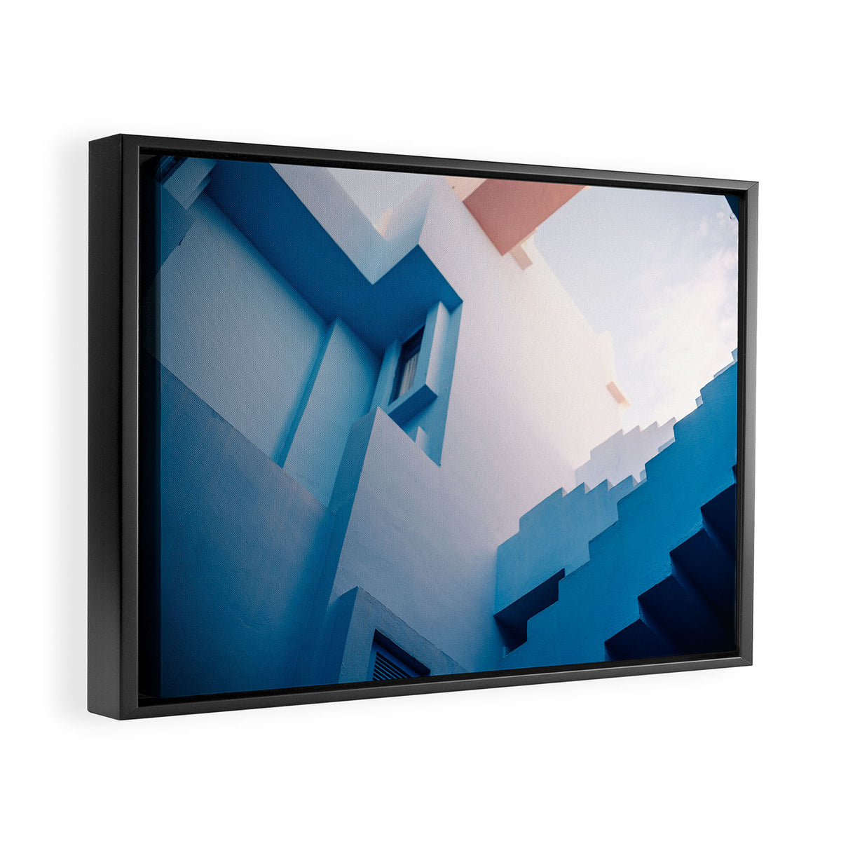 Muralla Roja blue and pink geometric walls Framed Canvas Print Gallery Image 2
