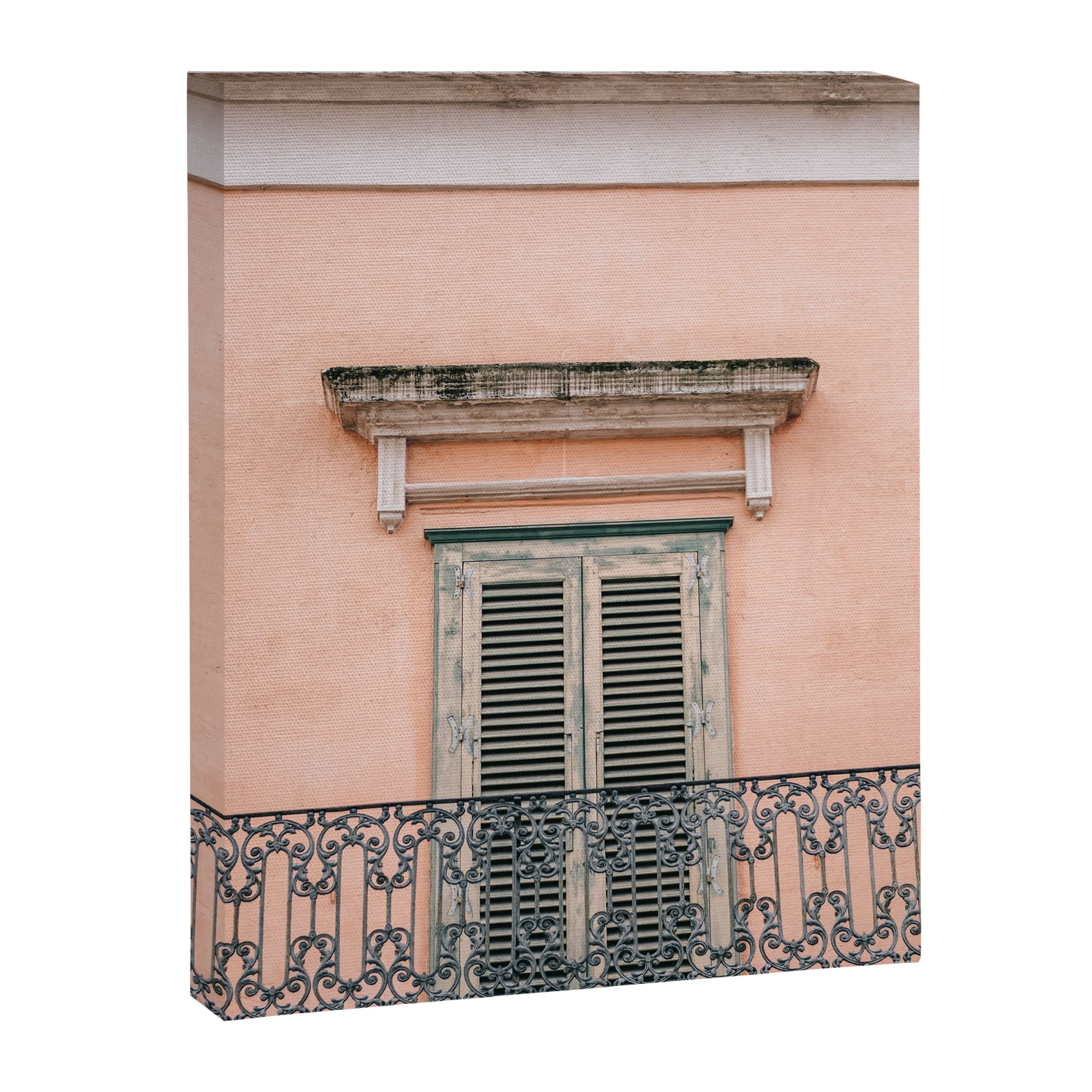Old doors and balcony on a coral pink background in Italy Canvas Print Gallery Image 6