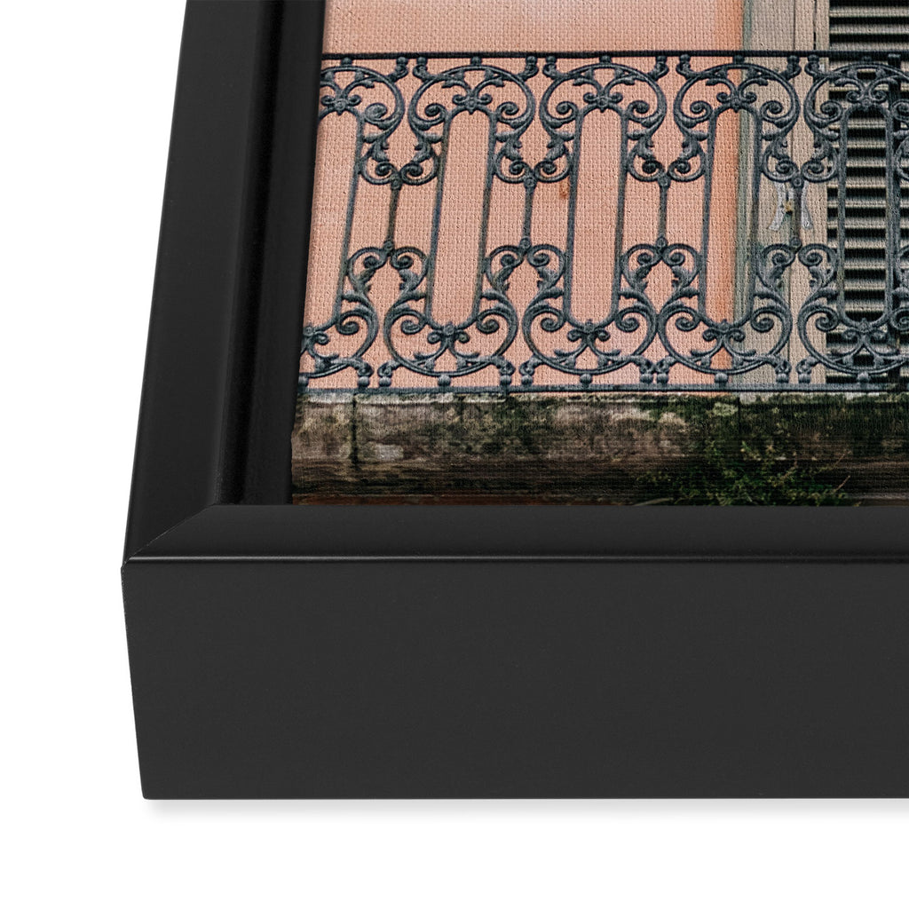 Old doors and balcony on a coral pink background in Italy Framed Canvas Print Gallery Image 3