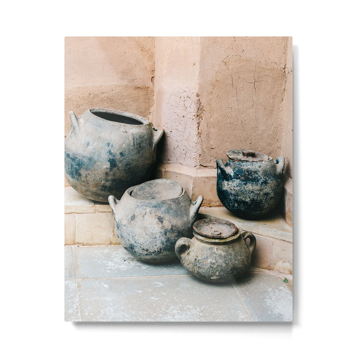 Pottery in earth tones | Ourika Marrakech Morocco | Still life photography Metal Print Gallery Image 1