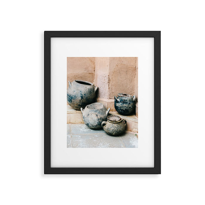 Pottery in earth tones | Ourika Marrakech Morocco | Still life photography Framed Art Print Gallery Image 1
