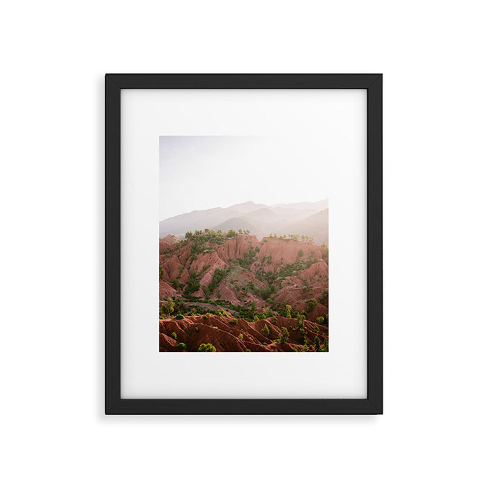 Red Atlas mountains of Ourika Morocco | Marrakech travel photography | Golden hour Framed Art Print Gallery Image 1