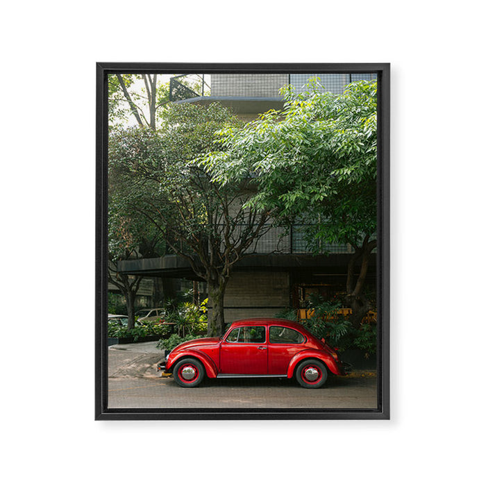 Red Classic Car in Mexico City | Travel Photography Framed Canvas Print Gallery Image 1