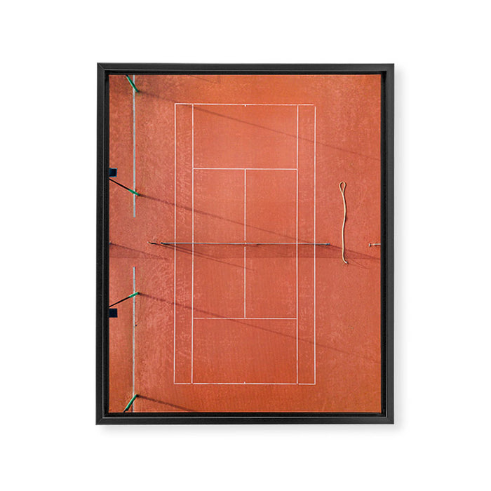 Red tennis court at sunrise | Colorful drone aerial photography art | sports field print Framed Canvas Print Gallery Image 1