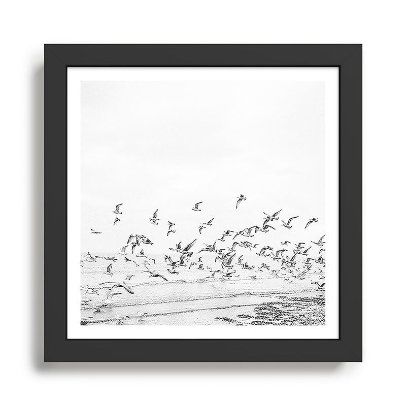 "Seagulls" | Coastal black and white photo | Film photography | Beach - square Framed Art Print Gallery Image 1