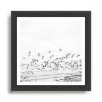 "Seagulls" | Coastal black and white photo | Film photography | Beach - square Framed Art Print Gallery Image 1