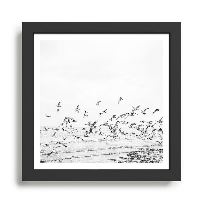 "Seagulls" | Coastal black and white photo | Film photography | Beach - square Framed Art Print Gallery Image 1