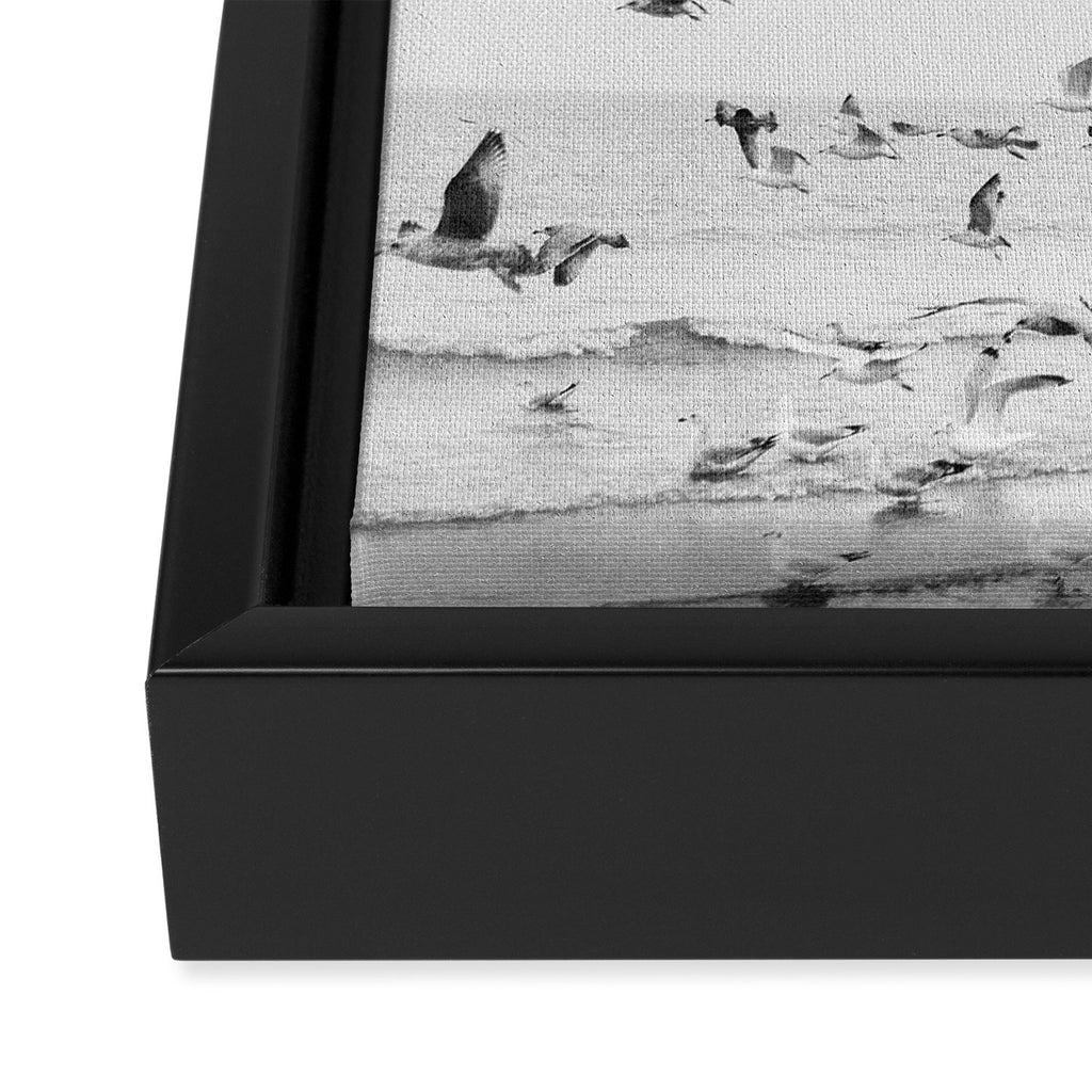 "Seagulls" | Coastal black and white photo | Film photography | Beach Framed Canvas Print Gallery Image 3