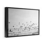 "Seagulls" | Coastal black and white photo | Film photography | Beach Framed Canvas Print Gallery Image 2