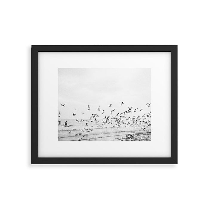 "Seagulls" | Coastal black and white photo | Film photography | Beach Framed Art Print Gallery Image 1