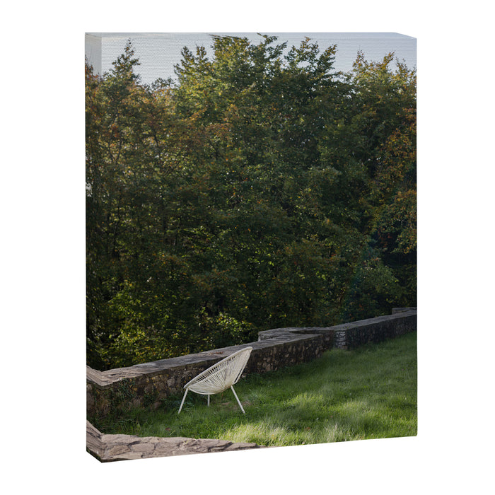 Serene Garden Chair | Tranquil Outdoor Still Life Canvas Print Gallery Image 1