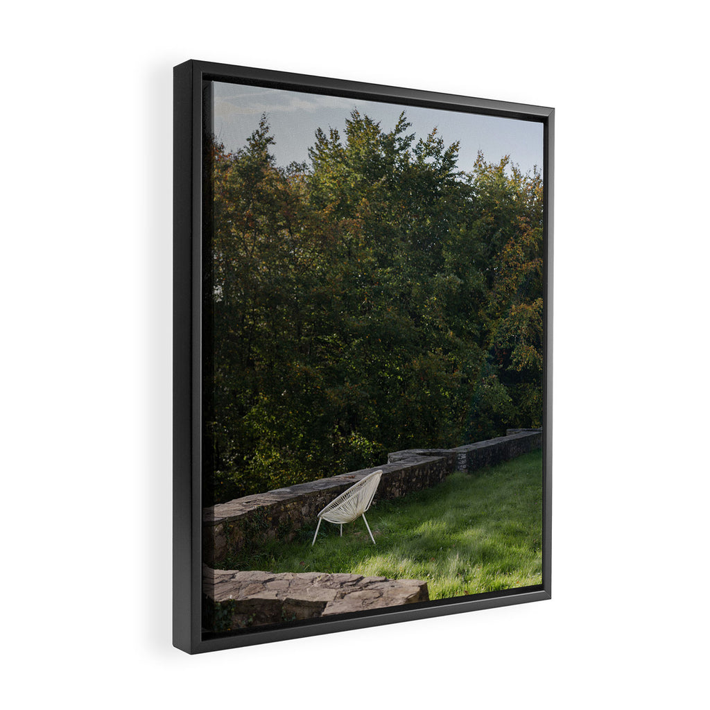 Serene Garden Chair | Tranquil Outdoor Still Life Framed Canvas Print Gallery Image 2