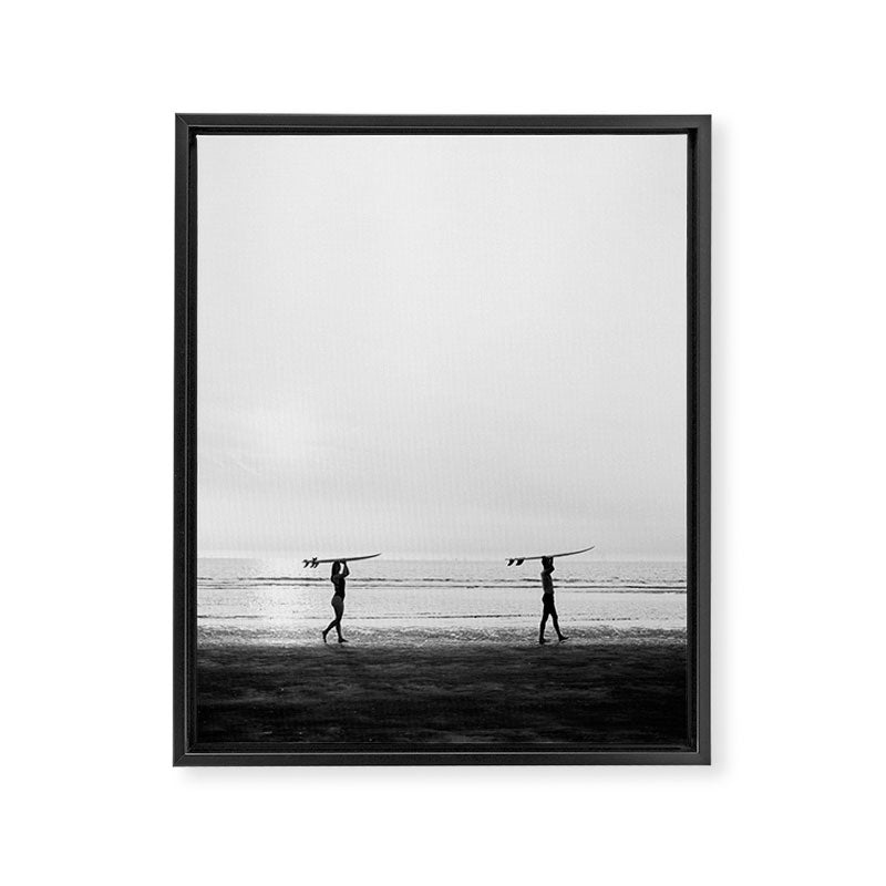 Surfer couple | Wanderlust photography of surfer couple | Coastal wall art. Framed Canvas Print Gallery Image 6