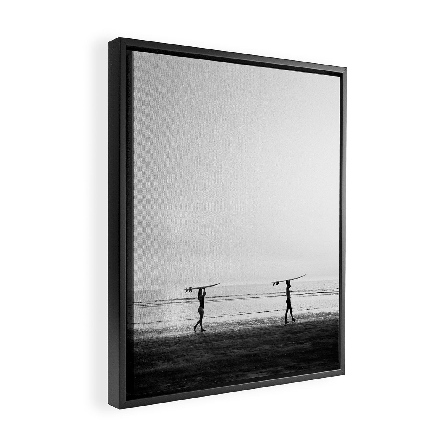 Surfer couple | Wanderlust photography of surfer couple | Coastal wall art. Framed Canvas Print Gallery Image 2