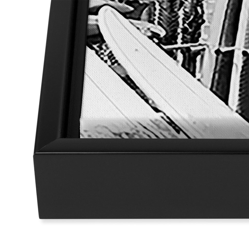 Taghazout | Surfs Up in Black and White  Framed Canvas Print Gallery Image 3