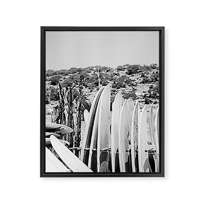 Taghazout | Surfs Up in Black and White  Framed Canvas Print Gallery Image 1