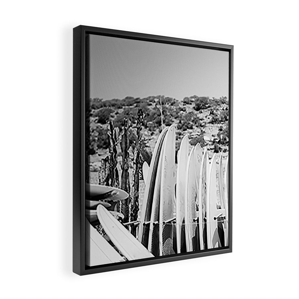 Taghazout | Surfs Up in Black and White  Framed Canvas Print Gallery Image 2