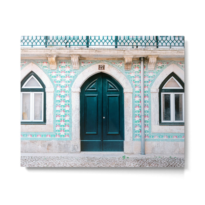 The green door | Lisbon Portugal architecture | Fine art travel photography print Metal Print Gallery Image 1