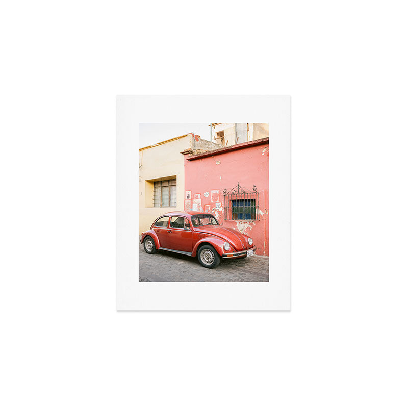 The Red Retro Car of Oaxaca Art Print Gallery Image 1