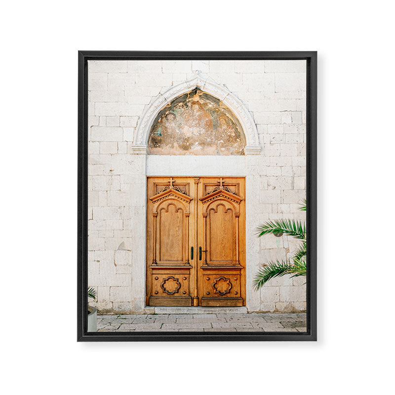 The wooden door of Sibenik Croatia | Fine art travel front door photography print | Pastel tones Framed Canvas Print Gallery Image 6