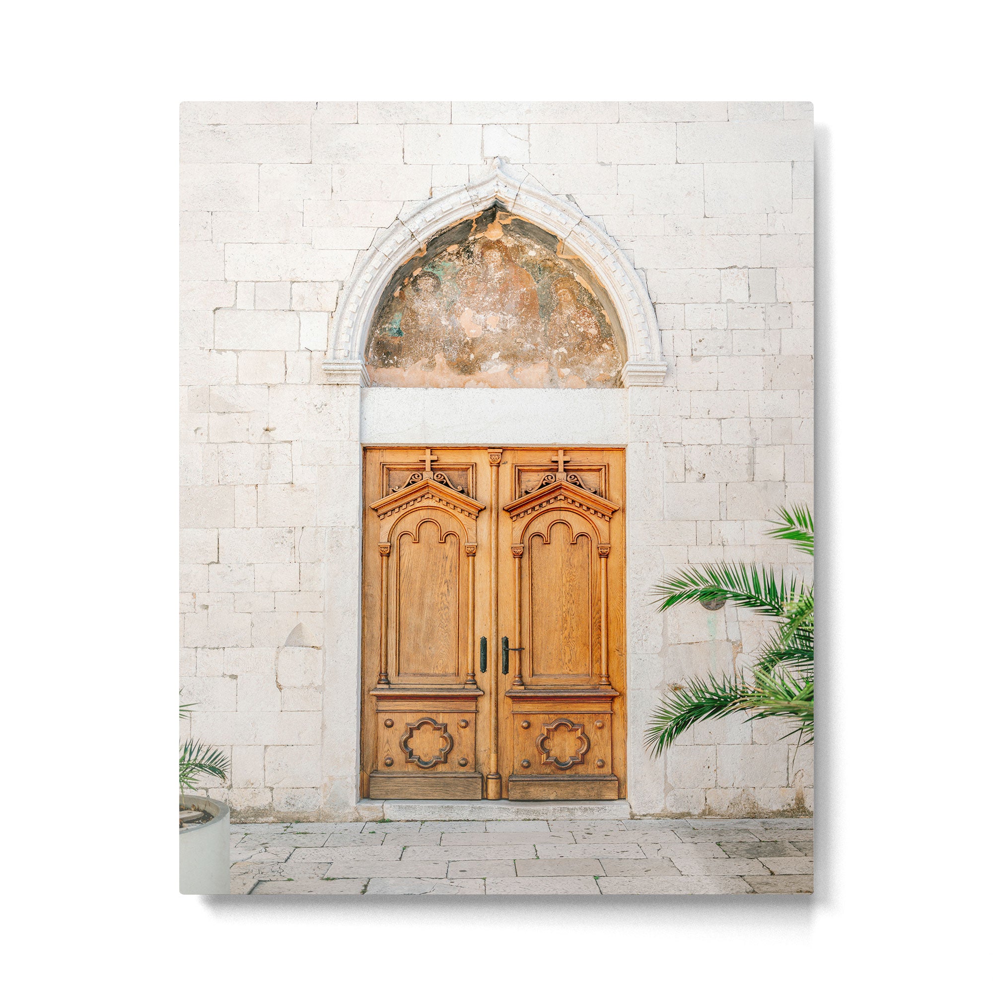 The wooden door of Sibenik Croatia | Fine art travel front door photography print | Pastel tones Metal Print Gallery Image 4