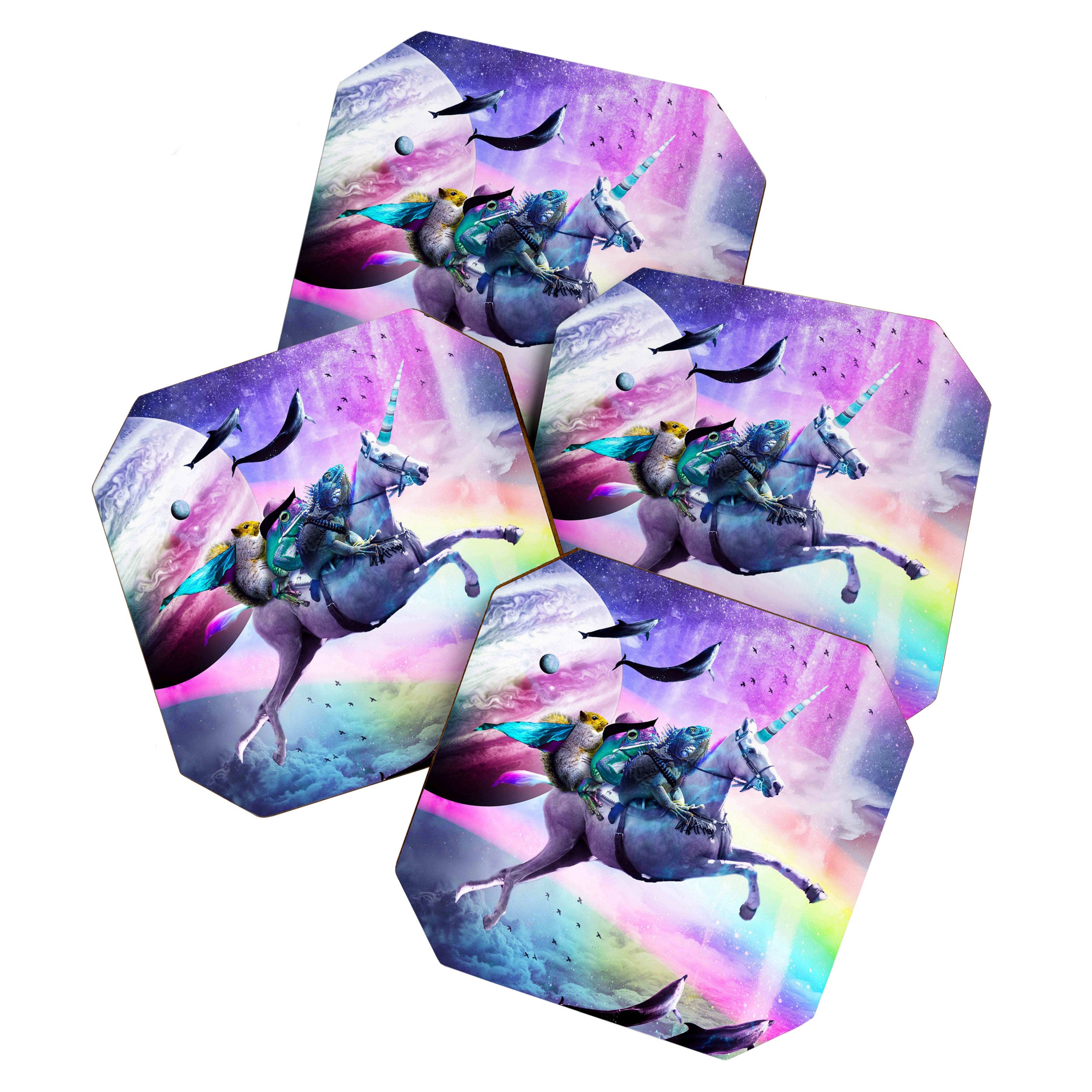 Bearded Dragon Frog Squirrel On Rainbow Unicorn Coaster Gallery Image 1