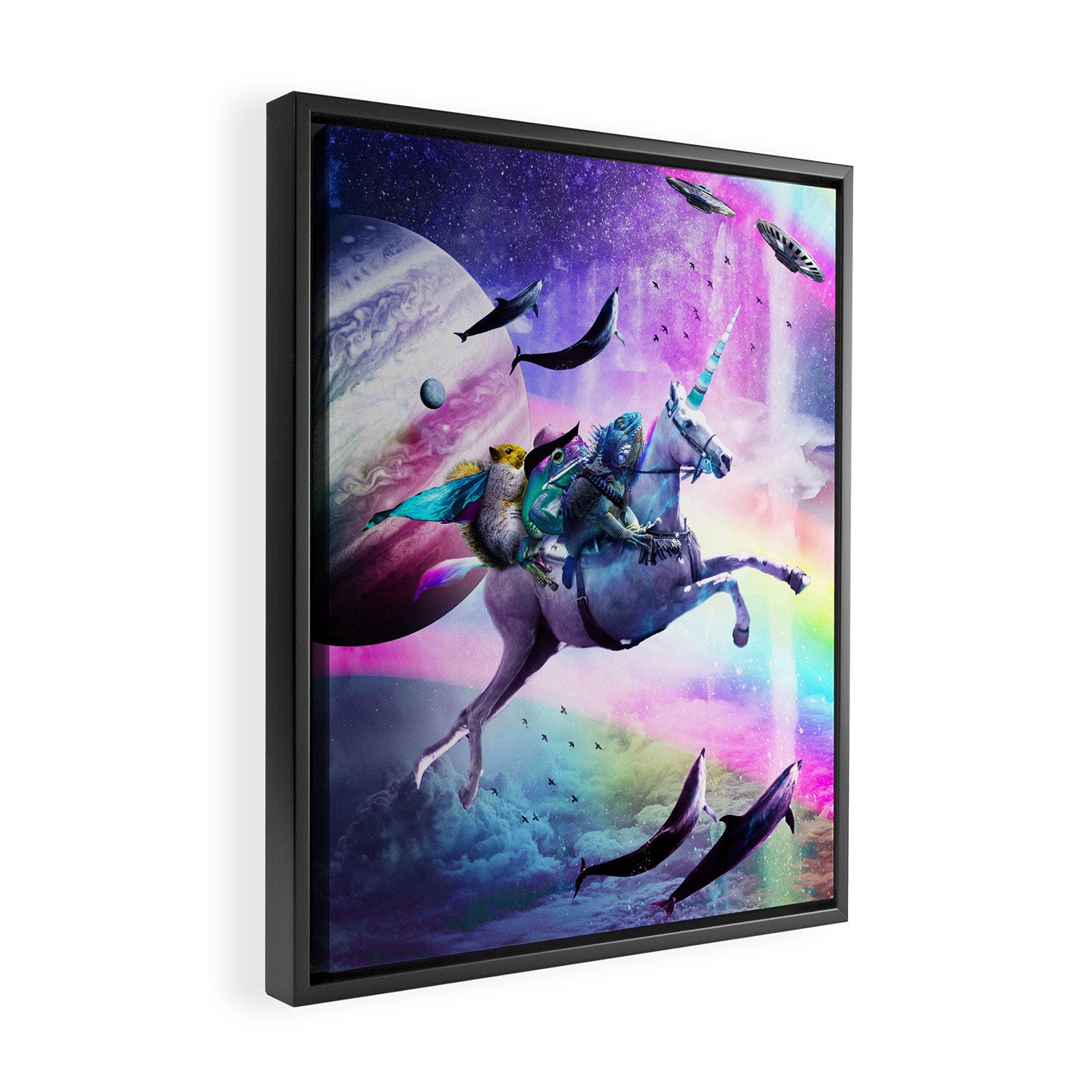 Bearded Dragon Frog Squirrel On Rainbow Unicorn Framed Canvas Print Gallery Image 2