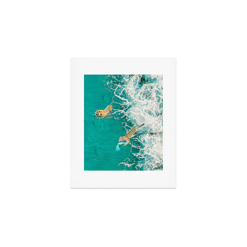 Big Cat Tiger Surfing At Beach Art Print Gallery Image 1