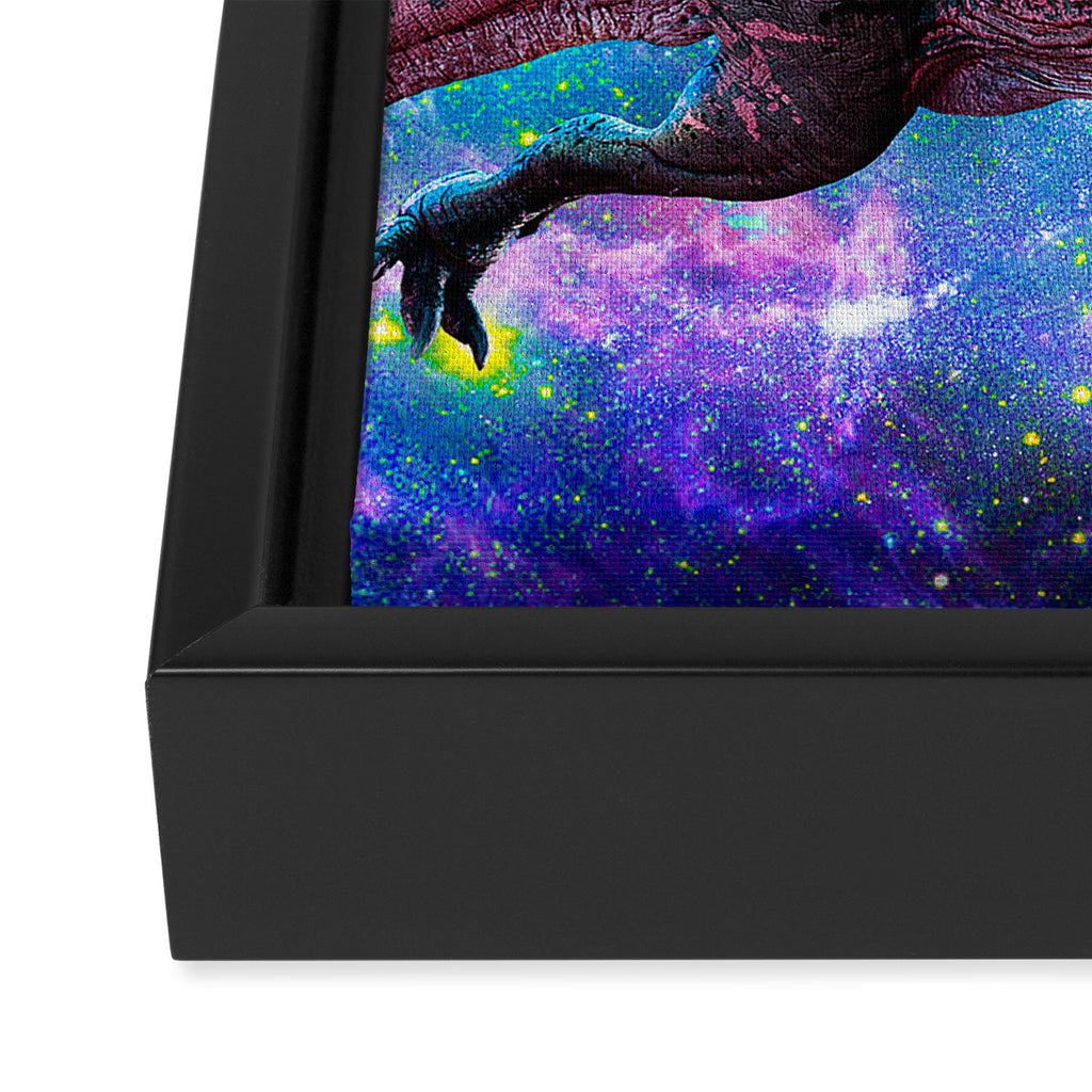 Chicken Riding Dinosaur In Space Framed Canvas Print Gallery Image 3