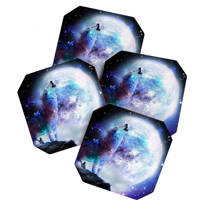 Cosmic Space Wolf Wolves Howling At Moon Coaster Gallery Image 1