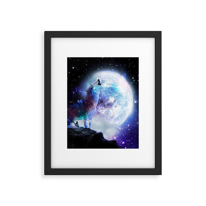 Cosmic Space Wolf Wolves Howling At Moon Framed Art Print Gallery Image 1