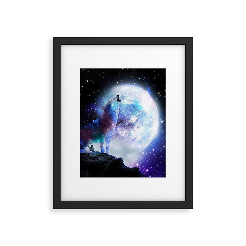 Cosmic Space Wolf Wolves Howling At Moon Framed Art Print Gallery Image 5