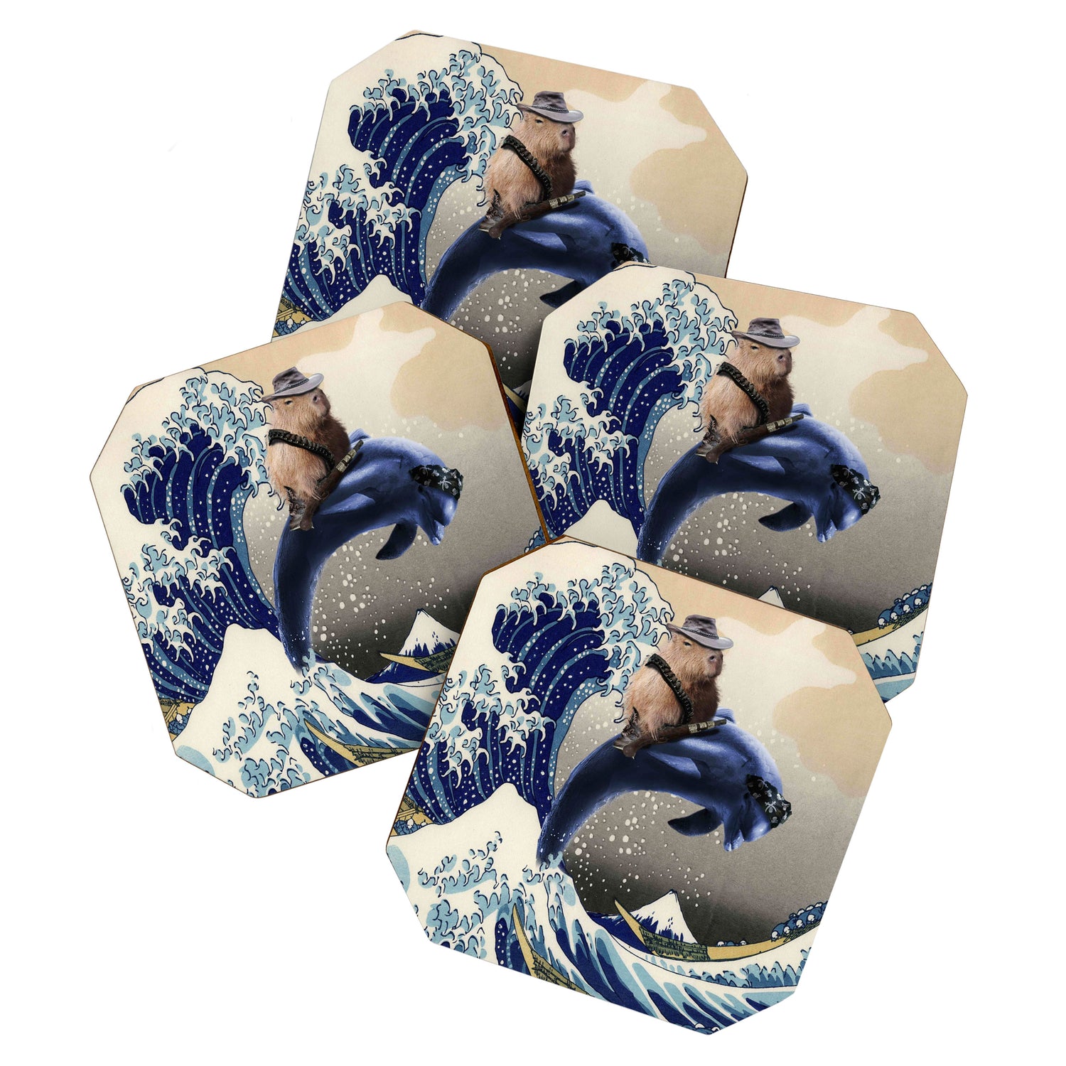 Cowboy Capybara Riding Dolphin Great Wave Coaster Gallery Image 1