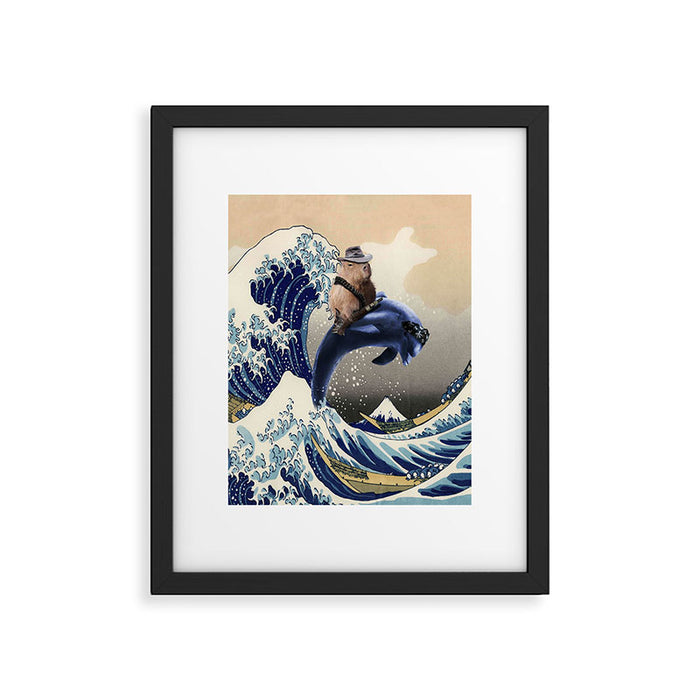 Cowboy Capybara Riding Dolphin Great Wave Framed Art Print Gallery Image 1