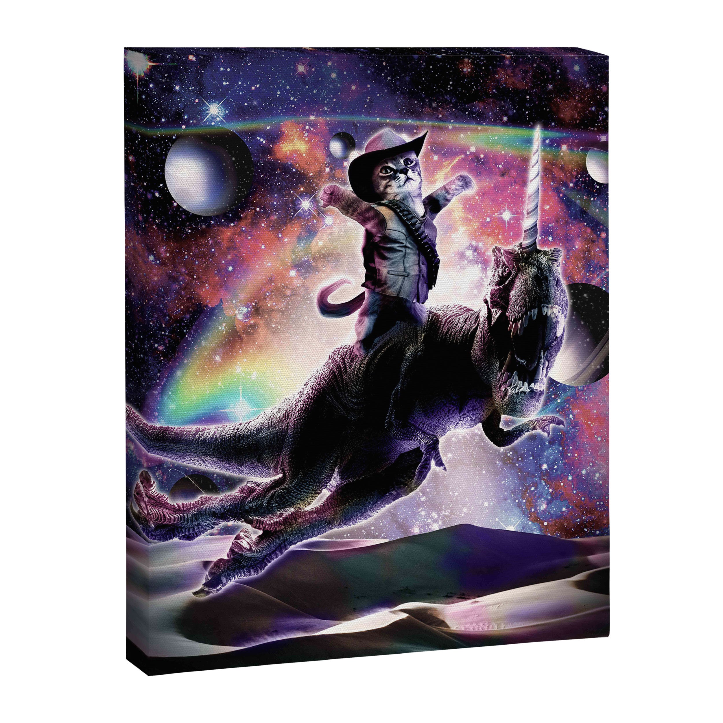 Galaxy Cat On Dinosaur Unicorn In Space Canvas Print Gallery Image 6